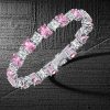 Cushion Cut White & Pink Stone 925 Sterling Silver Bracelet - Wedding Jewelry