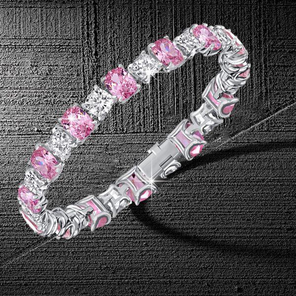 Cushion Cut White & Pink Stone 925 Sterling Silver Bracelet - Wedding Jewelry