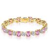 Cushion Cut White & Pink Stone 925 Sterling Silver Bracelet - Wedding Jewelry
