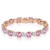 Cushion Cut White & Pink Stone 925 Sterling Silver Bracelet - Wedding Jewelry