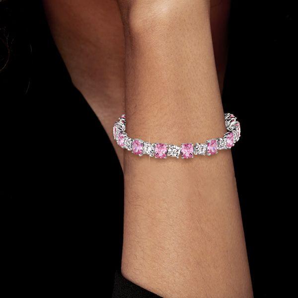 Cushion Cut White & Pink Stone 925 Sterling Silver Bracelet - Wedding Jewelry