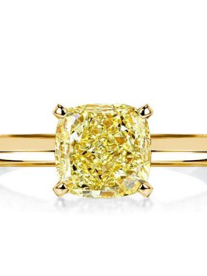 Golden Yellow Topaz Cushion Cut Solitaire Engagement Ring - 18K Gold Plated Sterling Silver