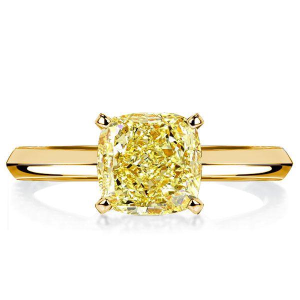 Golden Yellow Topaz Cushion Cut Solitaire Engagement Ring - 18K Gold Plated Sterling Silver