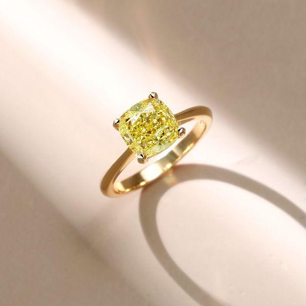 Golden Yellow Topaz Cushion Cut Solitaire Engagement Ring - 18K Gold Plated Sterling Silver