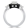 Two Tone Emerald Cut Halo Three Stone Engagement Ring in Sterling Silver with Black Plating
