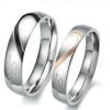 Two-Tone Titanium Steel Heart Couple Rings - Silver, Black & Rose Gold