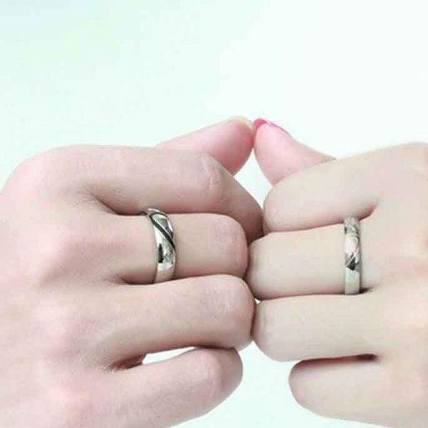 Two-Tone Titanium Steel Heart Couple Rings - Silver, Black & Rose Gold