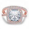 Rose Gold Halo Cushion Cut White Sapphire Bridal Ring Set in Sterling Silver