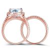 Rose Gold Halo Cushion Cut White Sapphire Bridal Ring Set in Sterling Silver