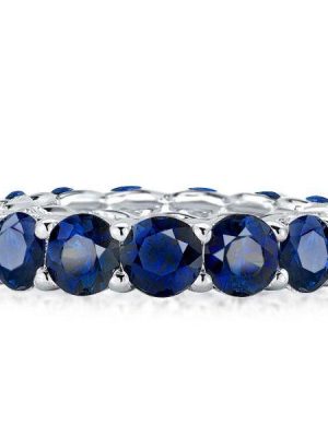 Blue Sapphire Eternity Wedding Band - 925 Sterling Silver U-Prong Setting