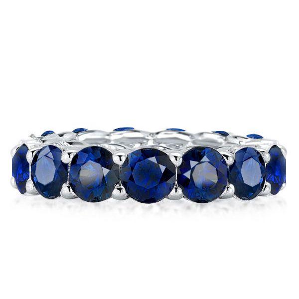 Blue Sapphire Eternity Wedding Band - 925 Sterling Silver U-Prong Setting