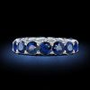 Blue Sapphire Eternity Wedding Band - 925 Sterling Silver U-Prong Setting