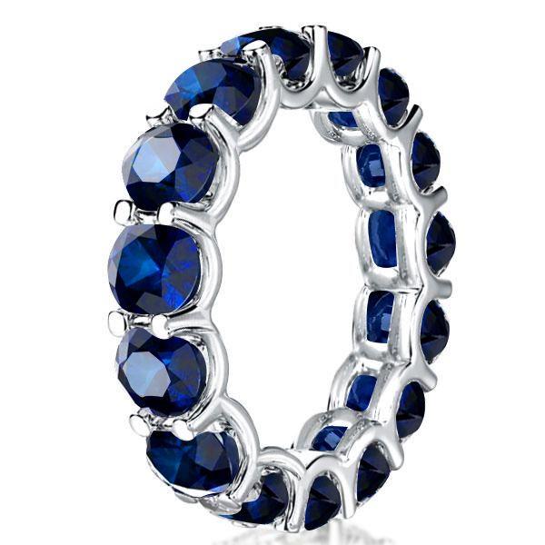 Blue Sapphire Eternity Wedding Band - 925 Sterling Silver U-Prong Setting