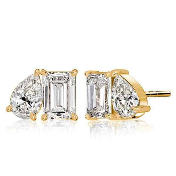 Emerald & Pear Toi Et Moi Stud Earrings - 18K Gold Plated Sterling Silver