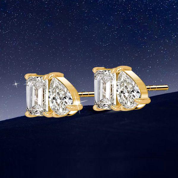 Emerald & Pear Toi Et Moi Stud Earrings - 18K Gold Plated Sterling Silver