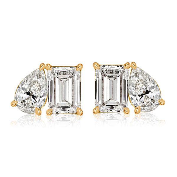 Emerald & Pear Toi Et Moi Stud Earrings - 18K Gold Plated Sterling Silver