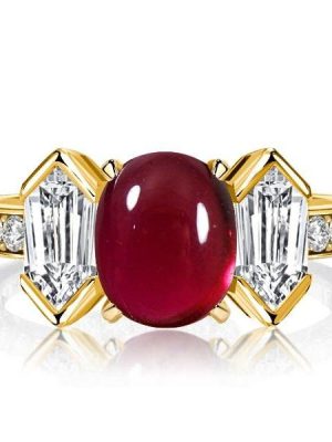 Vintage Oval Cut Ruby Engagement Ring, 4.65 CTW, 18K Gold Plated Sterling Silver