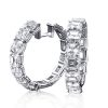 Asscher Cut Hoop Earrings - Sterling Silver Hinged Hoops
