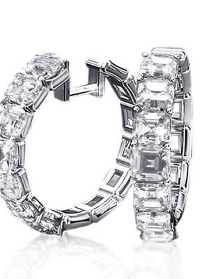 Asscher Cut Hoop Earrings - Sterling Silver Hinged Hoops
