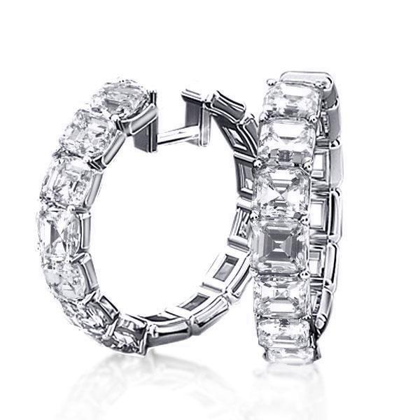 Asscher Cut Hoop Earrings - Sterling Silver Hinged Hoops