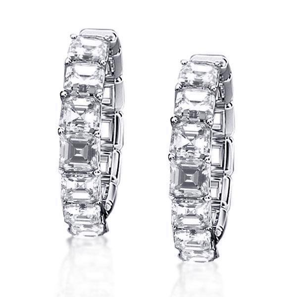 Asscher Cut Hoop Earrings - Sterling Silver Hinged Hoops