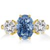 Oval Cut Blue Topaz Three Stone Engagement Ring in 18K Gold Plated Sterling Silver