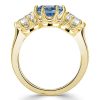 Oval Cut Blue Topaz Three Stone Engagement Ring in 18K Gold Plated Sterling Silver