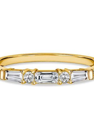 Baguette & Round Cut Half Eternity Wedding Band in Sterling Silver