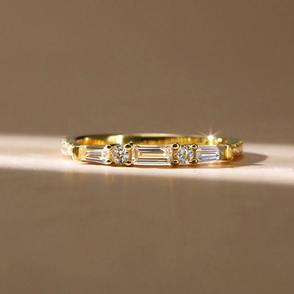 Baguette & Round Cut Half Eternity Wedding Band in Sterling Silver