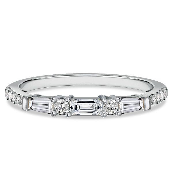 Baguette & Round Cut Half Eternity Wedding Band in Sterling Silver