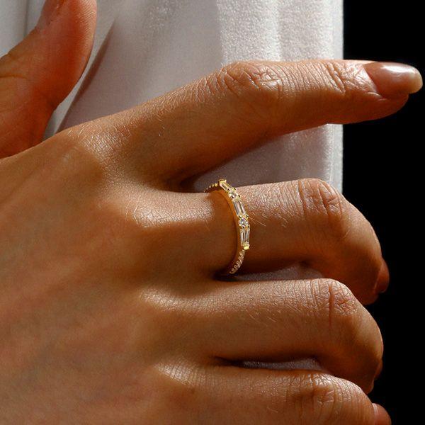 Baguette & Round Cut Half Eternity Wedding Band in Sterling Silver