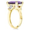 Emerald Cut Amethyst Engagement Ring - Three Stone 18K Gold Plated Sterling Silver