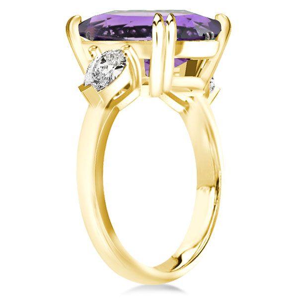Emerald Cut Amethyst Engagement Ring - Three Stone 18K Gold Plated Sterling Silver
