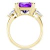 Emerald Cut Amethyst Engagement Ring - Three Stone 18K Gold Plated Sterling Silver