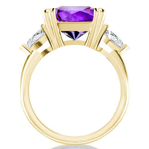 Emerald Cut Amethyst Engagement Ring - Three Stone 18K Gold Plated Sterling Silver