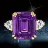 Emerald Cut Amethyst Engagement Ring - Three Stone 18K Gold Plated Sterling Silver