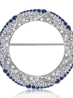 Art Deco Milgrain Circle Brooch - Sterling Silver, 1.15 CTW Simulated Diamond