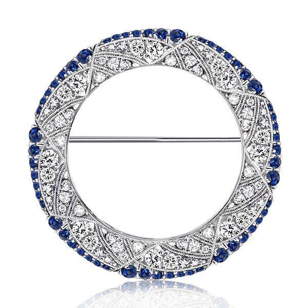 Art Deco Milgrain Circle Brooch - Sterling Silver, 1.15 CTW Simulated Diamond