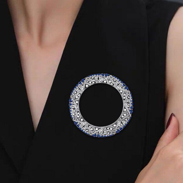 Art Deco Milgrain Circle Brooch - Sterling Silver, 1.15 CTW Simulated Diamond