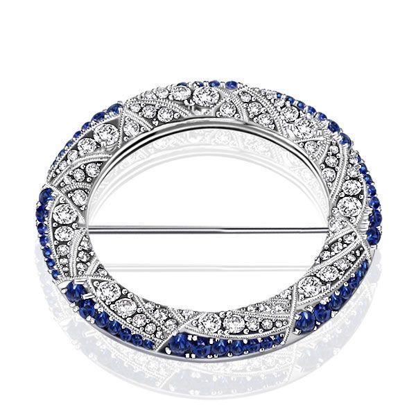 Art Deco Milgrain Circle Brooch - Sterling Silver, 1.15 CTW Simulated Diamond