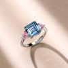 Blue Topaz Three Stone Engagement Ring - Asscher & Heart Cut - Sterling Silver