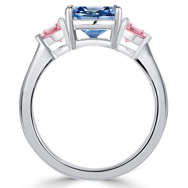 Blue Topaz Three Stone Engagement Ring - Asscher & Heart Cut - Sterling Silver