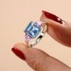 Blue Topaz Three Stone Engagement Ring - Asscher & Heart Cut - Sterling Silver