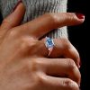 Blue Topaz Three Stone Engagement Ring - Asscher & Heart Cut - Sterling Silver