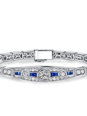 Art Deco Round Cut Sterling Silver Bracelet - Vintage Wedding Style