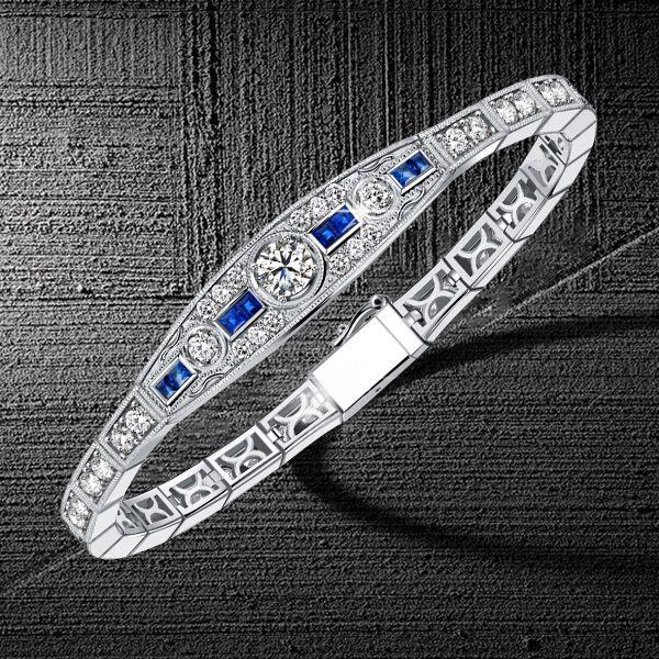 Art Deco Round Cut Sterling Silver Bracelet - Vintage Wedding Style