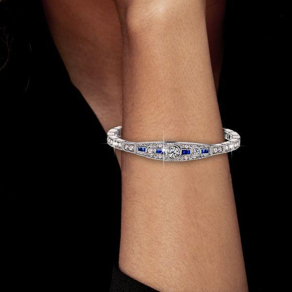Art Deco Round Cut Sterling Silver Bracelet - Vintage Wedding Style