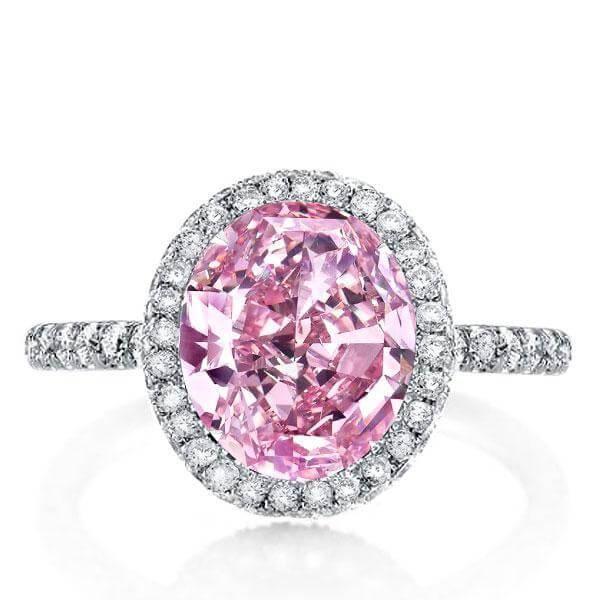 Pink Sapphire Halo Engagement Ring - Sterling Silver