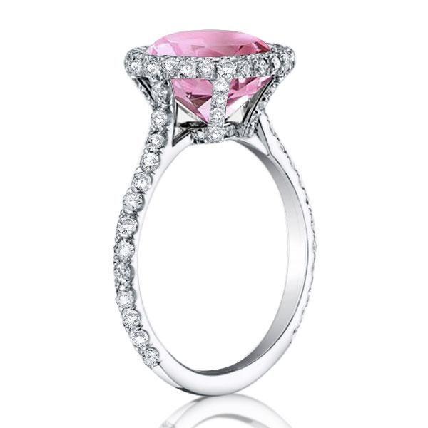 Pink Sapphire Halo Engagement Ring - Sterling Silver