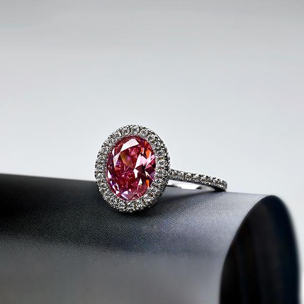 Pink Sapphire Halo Engagement Ring - Sterling Silver